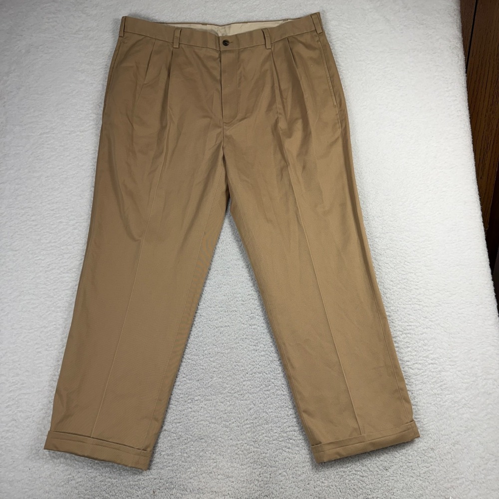 Brooks Brothers Advantage Chino Elliot Mens 40x30 Khaki Trousers Y2K Pleated